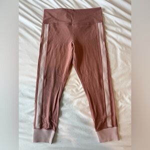 Athleta Mauve Leggings with Cream Stripes